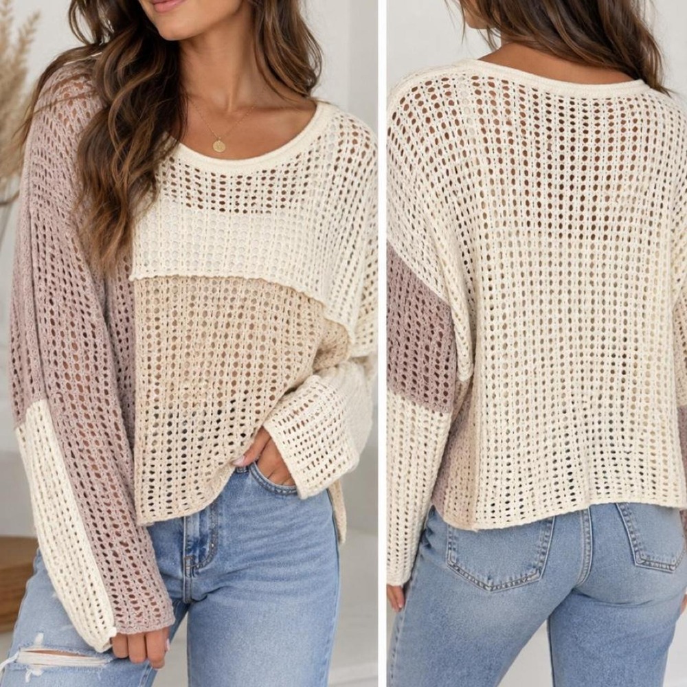 Miss Me Crochet Open Knit Sweater 🤍✨